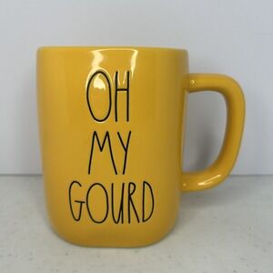 Rae Dunn Artisan "Oh My Gourd" 16oz Fall Autumn Coffee Mug Cup Orange Yellow